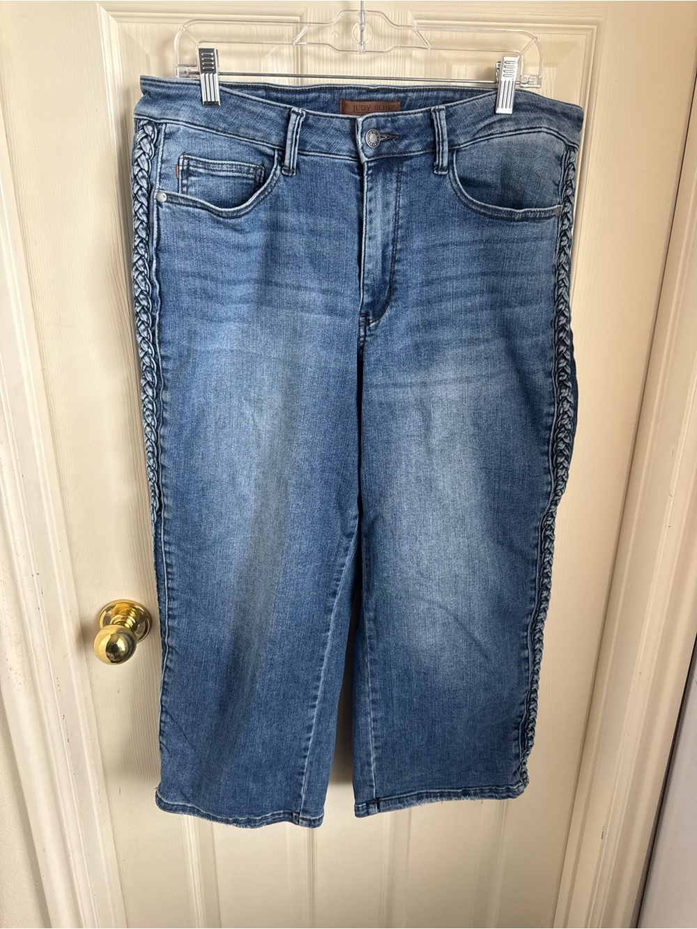 Judy Blue Cropped Wide Leg Jeans with Side Braid Detail - Picture 3 of 7